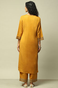 Mustard Poly Viscose Straight Yarndyed Kurta Palazzo Suit Set image number 5