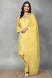 Yellow Viscose Blend Embroidered Straight Suit Set