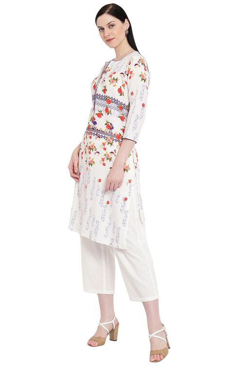 Off White Viscose Straight Kurta image number 2