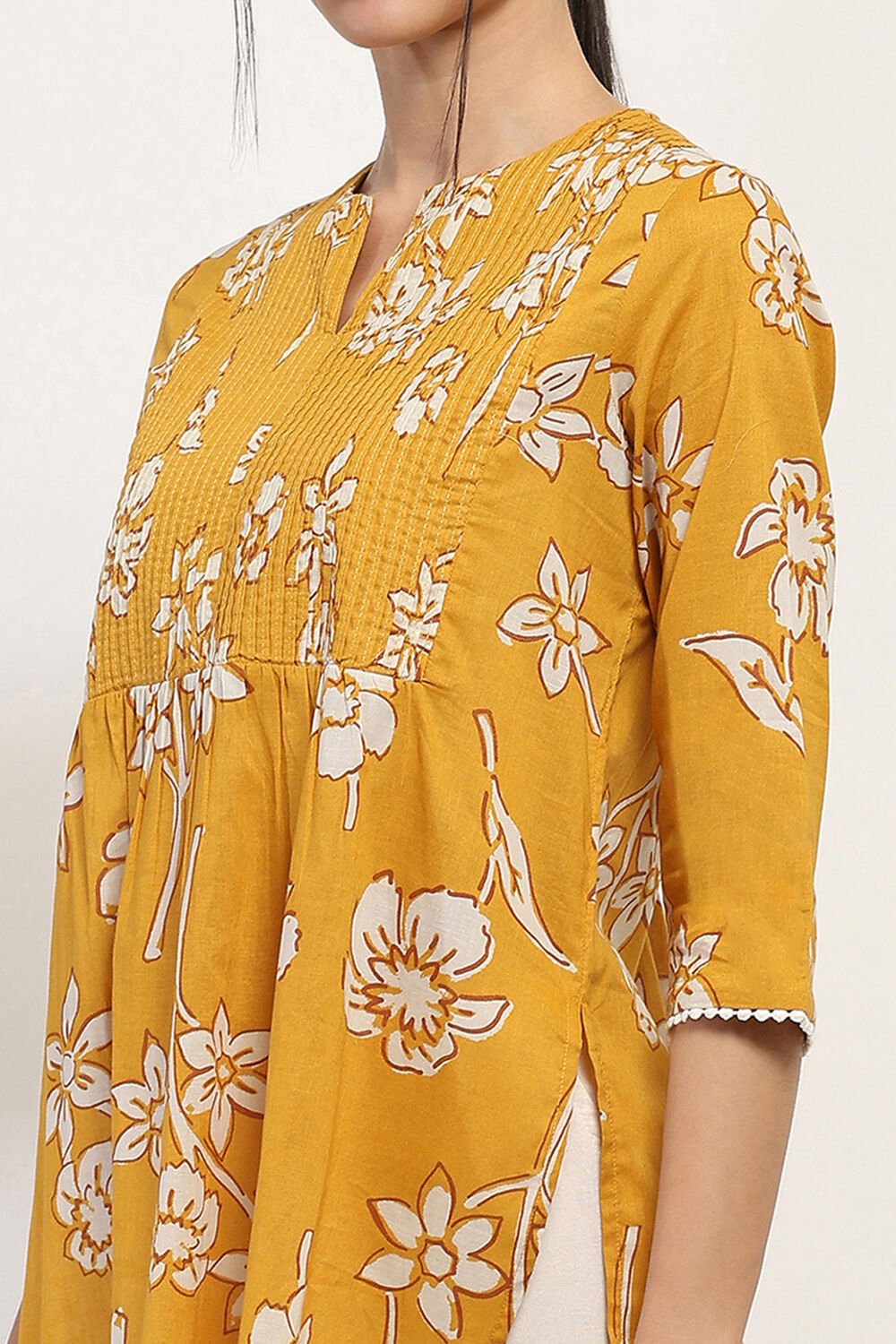 Mustard Yellow Cotton Printed Indie Top image number 1
