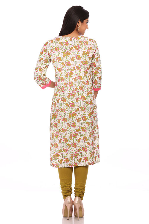 White Cotton Straight Kurta image number 1