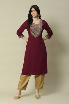 Purple LIVA Straight Printed Kurta image number 5