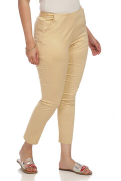 Beige Art Silk Slim Pants image number 2