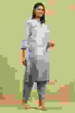 Blue Viscose Blend Printed A-Line Kurta Pants Set image number 5