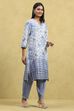 Blue Viscose Blend Printed A-Line Kurta Pants Set image number 5