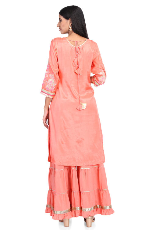 Peach Straight Viscose Suit Set image number 5