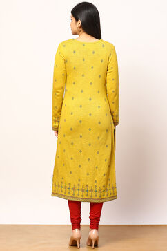 Mustard Jacquard Straight Kurta image number 4