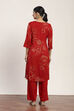 Red Viscose Polyester Viscose Rayon Kurta Pants Set image number 4