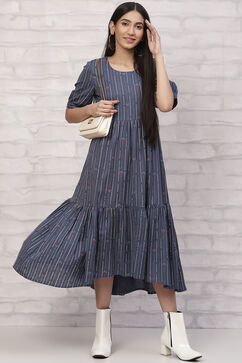 Indigo Cotton Tiered Dress image number 5
