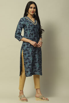 Blue Viscose Blend Staight Kurta image number 4