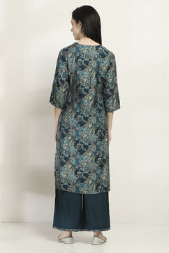Green Viscose Blend Straight Suit Set image number 4