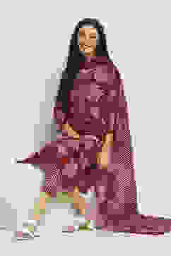 Maroon Cotton Floral Printed Straight Suit Set image number 0