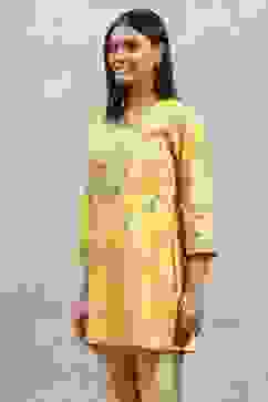 Yellow Viscose Blend Printed Straight Top image number 2