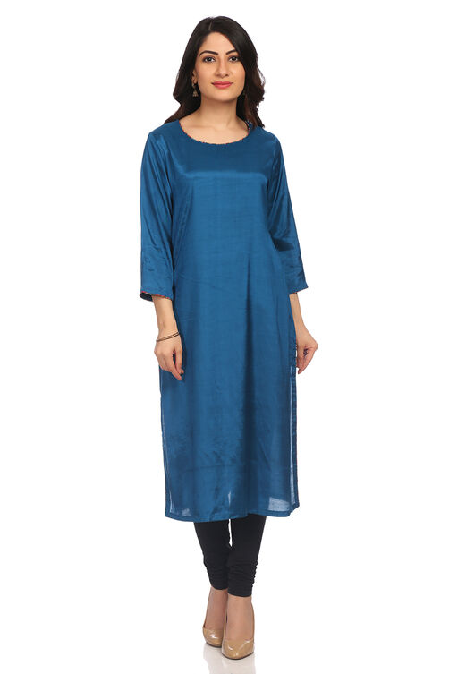 Teal Blue Flared Viscose Jacket image number 5