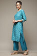 Blue Art Silk Straight Suit Set image number 3