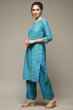 Blue Art Silk Straight Suit Set image number 3