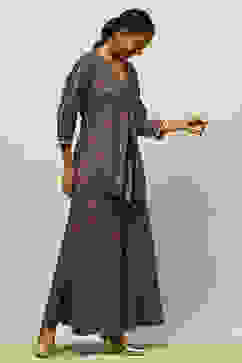 Blue Viscose Blend A-Line Printed Kurta Palazzo Suit Set image number 5