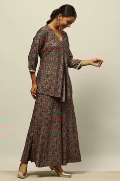 Blue Viscose Blend A-Line Printed Kurta Palazzo Suit Set image number 5