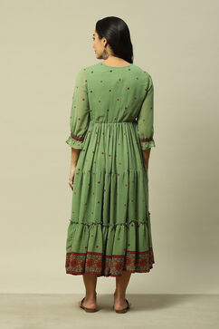 Green  Polyester Tiered Dress image number 3