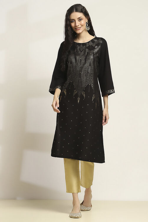 Black Viscose Rayon Printed Straight Kurta image number 5