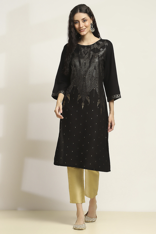 Blue Printed Straight Kurta image number 5