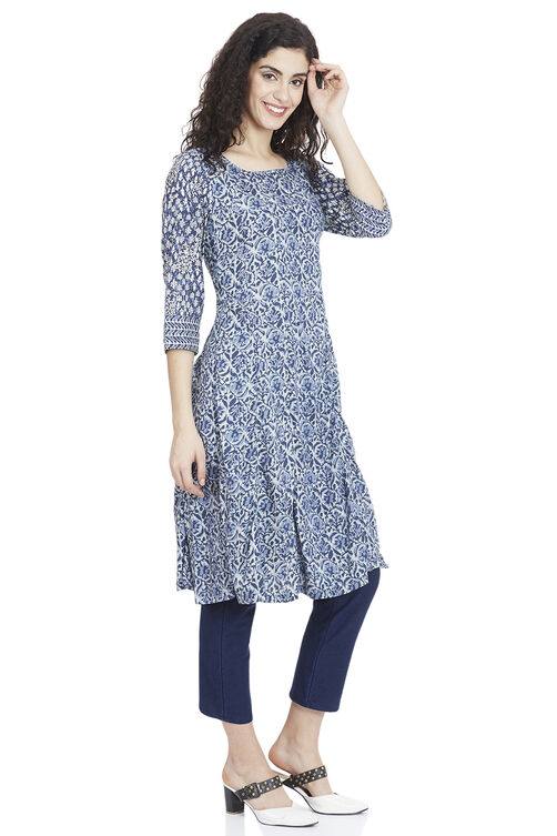 Peach Kalidar Viscose Kurta image number 3