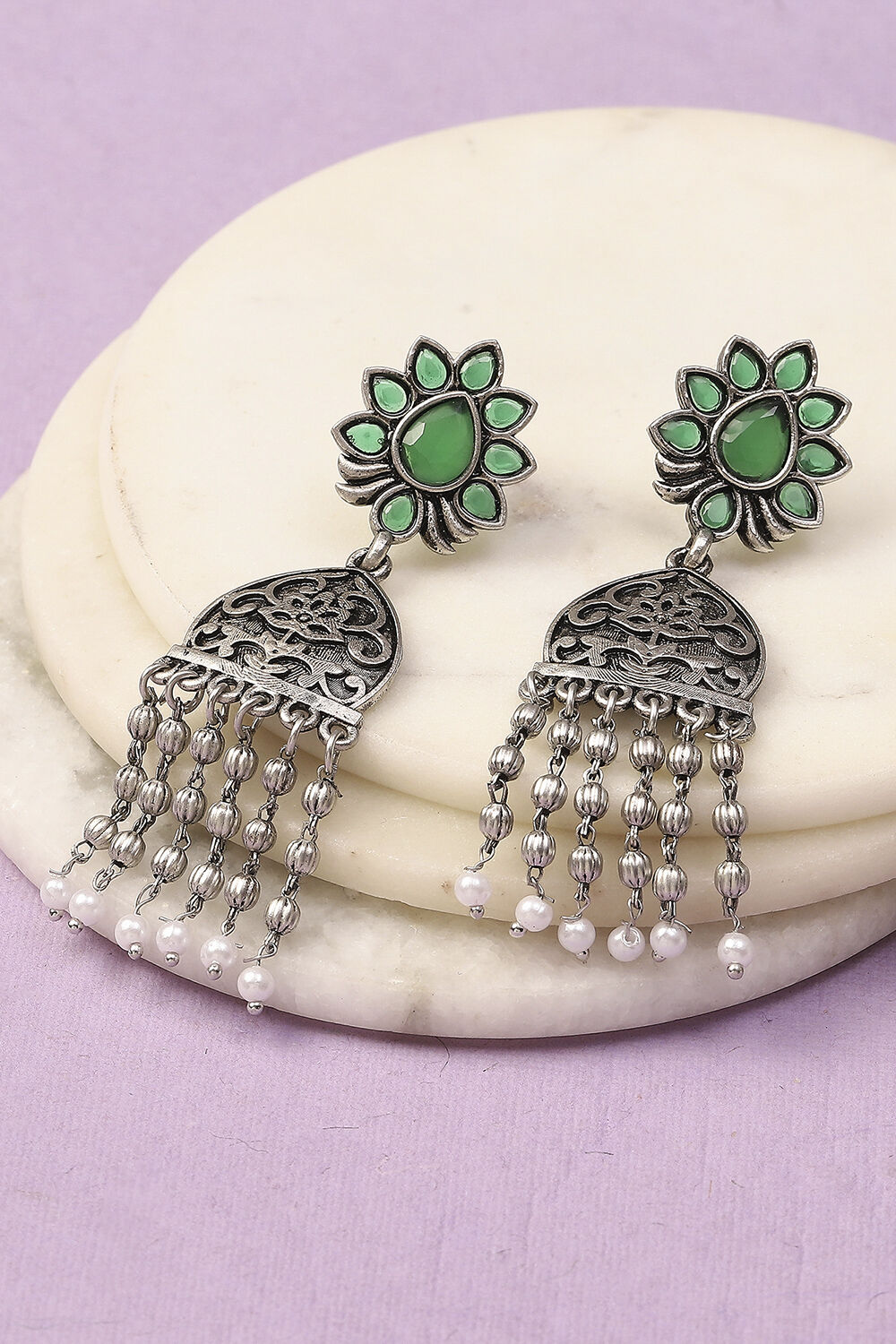 Green Oxidised Alloy Earrings image number 0