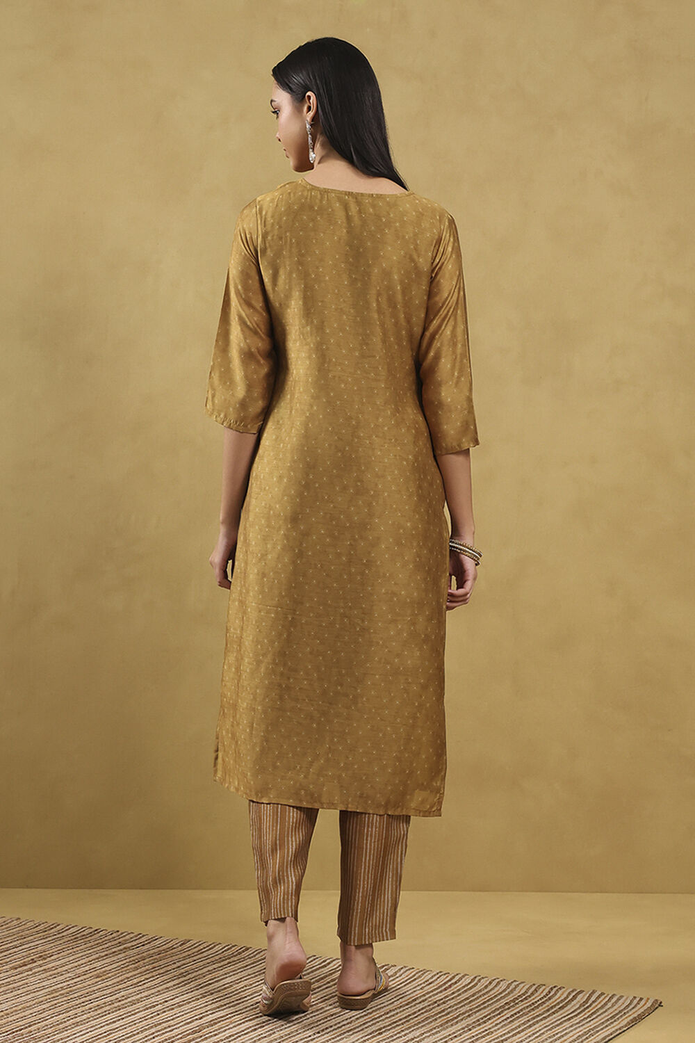 Yellow Printed Straight Suit Set image number 3