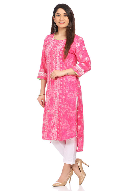 Pink Viscose Straight Kurta image number 3