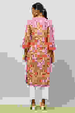 Red Cotton Printed Straight Kurta image number 3