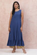 Indigo LIVA A Line Dress With Jacket image number 4