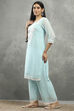 Sky Blue Polyester Straight Kurta Pants Set image number 3