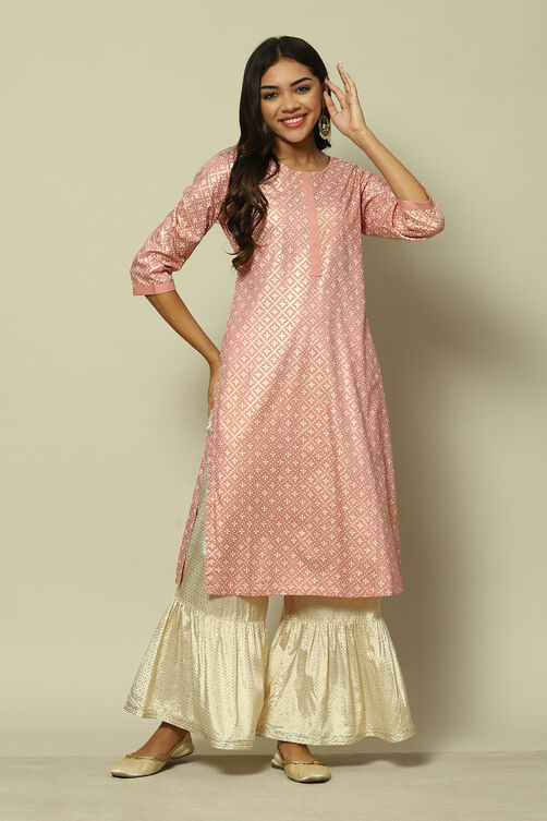 Peach LIVA Straight Printed Kurta image number 0