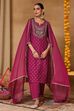 Maroon Viscose Blend Straight Printed Suit Set image number 7
