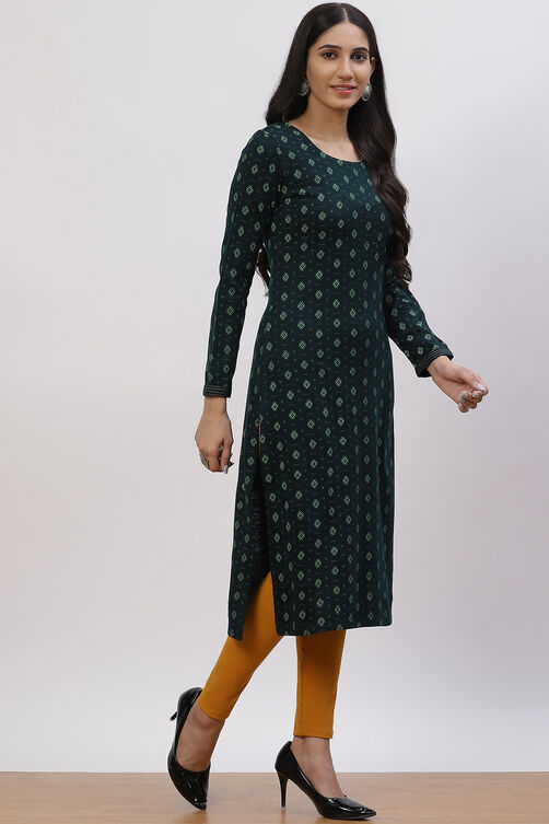 Teal Green Acrylic Straight Kurta image number 2