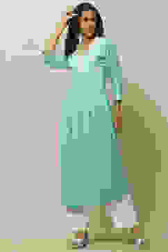 Cyan Blue Rayon Slub Tiered Dress image number 0