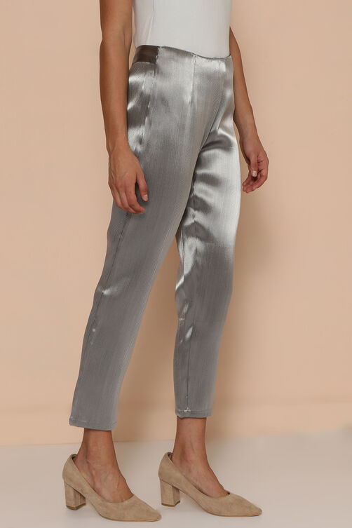 Silver Polyester Slim Pants image number 2
