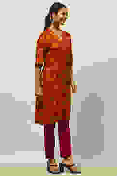 Yellow Rayon Printed Straight Kurta image number 4