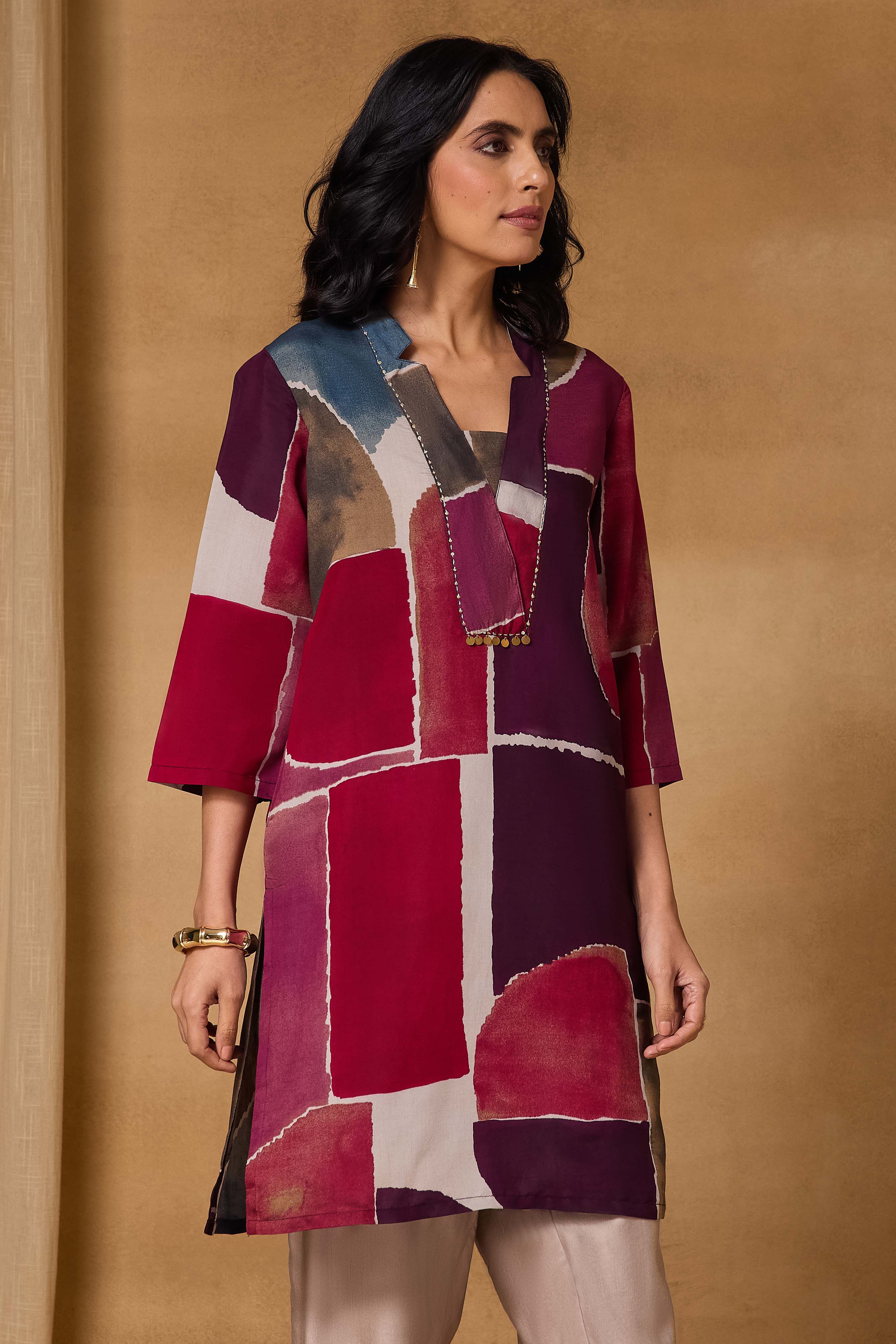 Maroon Cotton Polyester Straight Printed Kurta image number 5