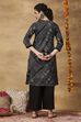 Black Viscose Blend Straight Printed Kurta Pants Set image number 5
