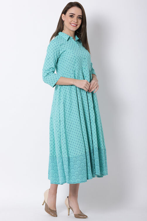 Green Cotton Kalidar Dress image number 3