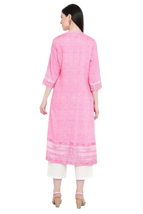 Pink Viscose A-Line Kurta image number 4