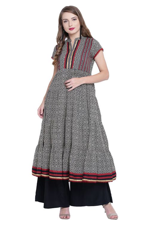 Rangriti Beige Kalidar Cotton Kurta image number 0