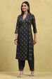 Black Viscose Blend Printed Straight Kurta Pants Set image number 3