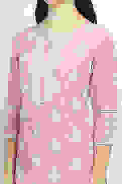 Lilac Cotton Embroidered Straight Suit Set image number 1