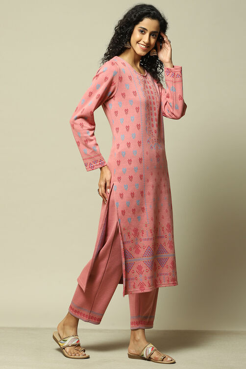 Ecru Jacquard Straight Printed Kurta Palazzo Suit Set image number 5