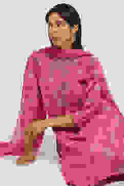 Onion Pink Viscose Blend Gathered Printed Kurta Salwar Suit Set image number 0