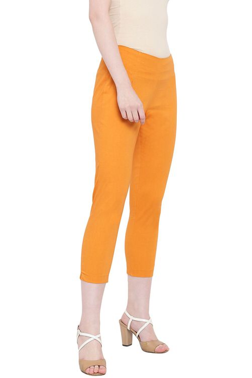 Orange Art Silk Slim Pants image number 3
