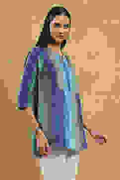 Blue Viscose Blend Solid Tiered Top image number 4