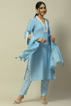 Pastel Blue Rayon Straight Suit Set image number 0